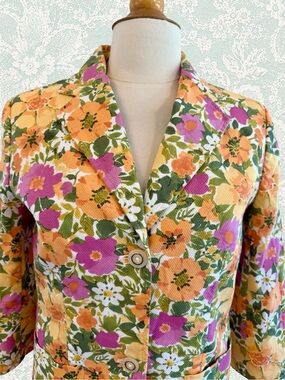 Jaclyn Smith Floral Cotton Pique Blazer Jacket Cottagecore Size 8